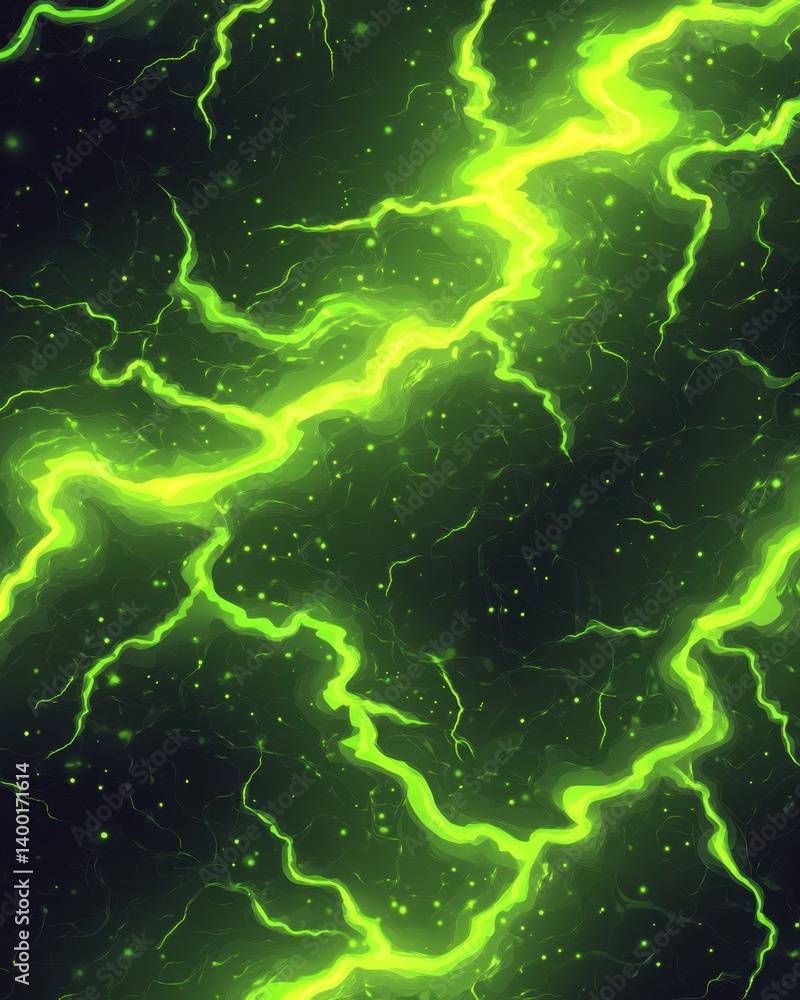 Poster abstract green energy flow with glowing sparks on dark background creates a dynamic and vibrant text