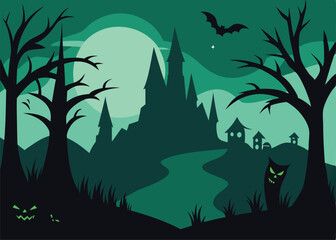 spooky silhouette forest landscape vector illustra