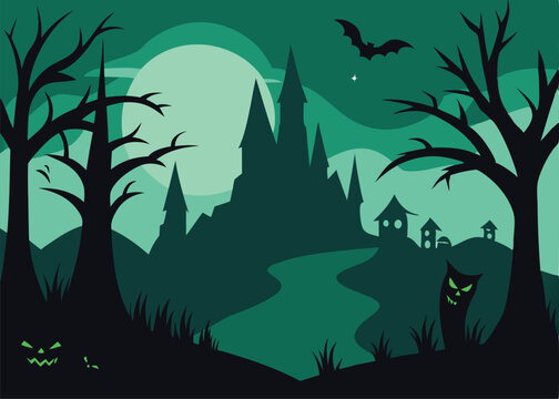 spooky silhouette forest landscape vector illustra
