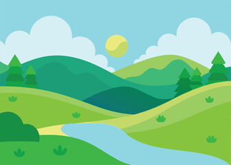 spring or summer landscape with field green hills