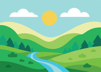 Obraz premium spring or summer landscape with field green hills