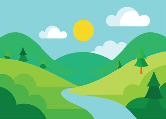 Obraz premium summer forest landscape with trees in sun beam and