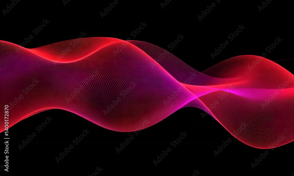 Poster abstract flowing wave pattern in red and purple on a black background animation