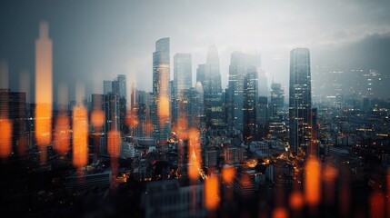 Fototapeta premium Global Business Concept With Cityscape and Financial Elements