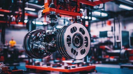 Fototapeta premium Brake calipers and disc rotors arranged for performance testing