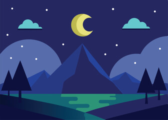 Naklejka premium wonderful night landscape vector illustration