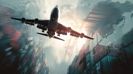 Naklejka premium Dynamic Double Exposure Air Cargo Logistics Global Concept