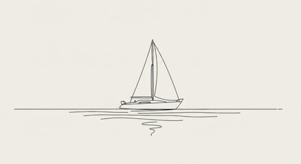 Minimalist Line Art Sailboat on Calm Water