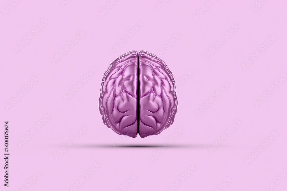 Poster isolated purple brain model centered on pink pastel background in conceptual medical visualization s