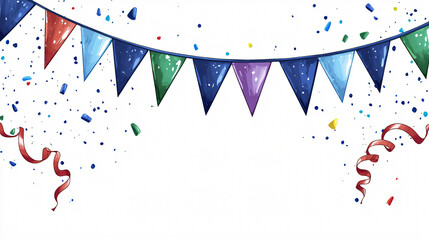 Cheerful Party Decoration with Pennant Banner and Confetti Showcasing Festive Celebration Joy