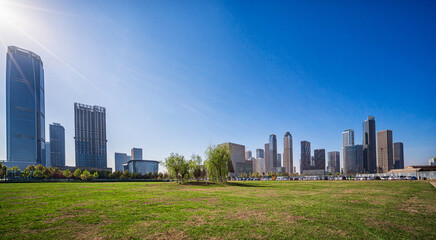 Obraz premium Urban Serenity: A Panoramic View of Modern Architecture