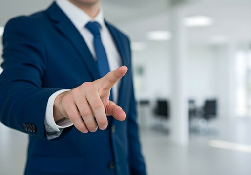 portrait of a handsome young businessman, portrait of young businessman, businessman touching virtual screen, businessman pointing out at screen, ai generated