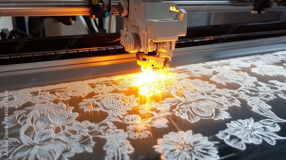 Poster fabric laser engraving machine creating decorative patterns