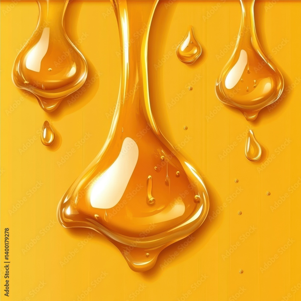 Poster golden honey drips on a vibrant yellow background creating a sweet and visually appealing compositio