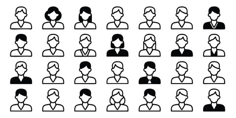 Fototapeta premium A grid of simple, black and white user profile icons