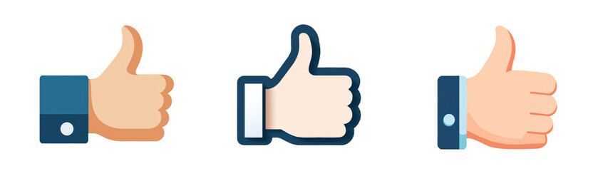 Fototapeta premium Three thumbs up icons in different styles, representing approval or agreement