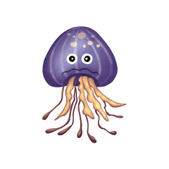 children's purple jellyfish color cartoon hand drawn illustration