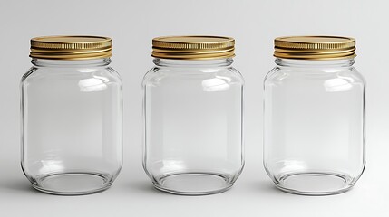 Three Empty Glass Jars with Gold Lids   Mockup