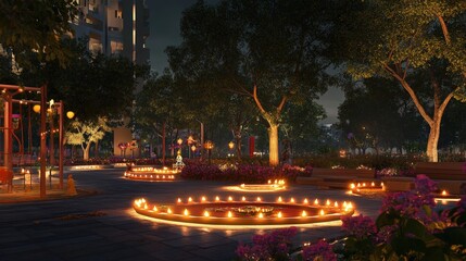 Naklejka premium A beautifully illuminated night scene in a park setting