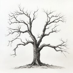 A detailed pencil sketch of a bare tree in winter