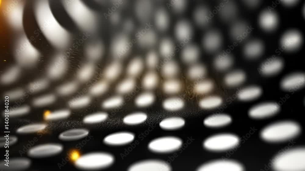 Poster wavy black surface featuring illuminated circles floating background in varying abstract of gray, sh