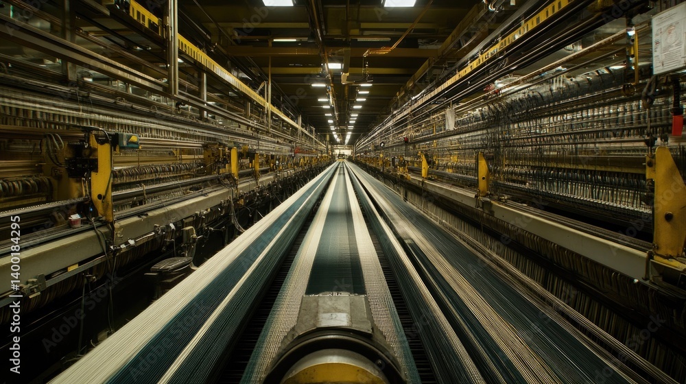 Poster loom tension monitors and thread sensors in modern weaving factory