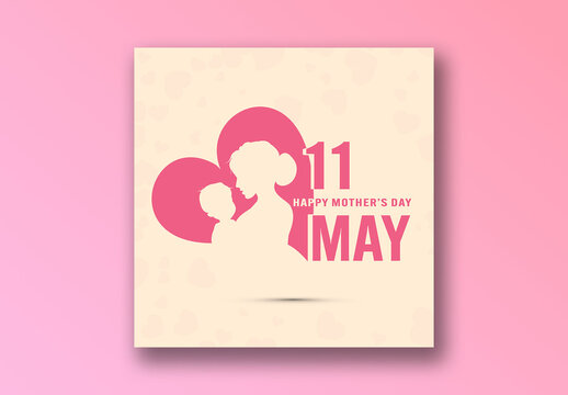 Happy Mother&rsquo;s Day Event Reminder Editable Post with May 11 Date Highlight, Silhouette of Mother and Child.