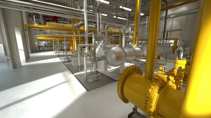 Modern plant with integrated industrial robots and heavy-duty processing units