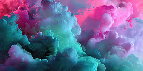 Misty neon fog and smoke, futuristic wavy pattern, glowing light shapes, abstract digital background, vibrant glow design