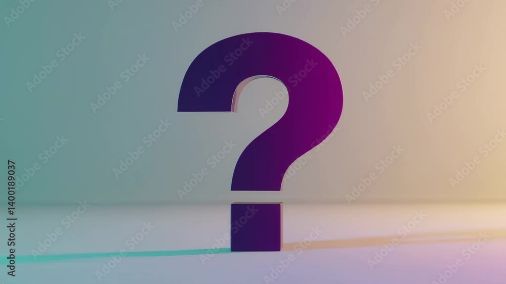 Poster Colorful question marks smoothly transitioning through gradient hues, symbolizing psychological complexity of uncertainty and intellectual exploration against white background