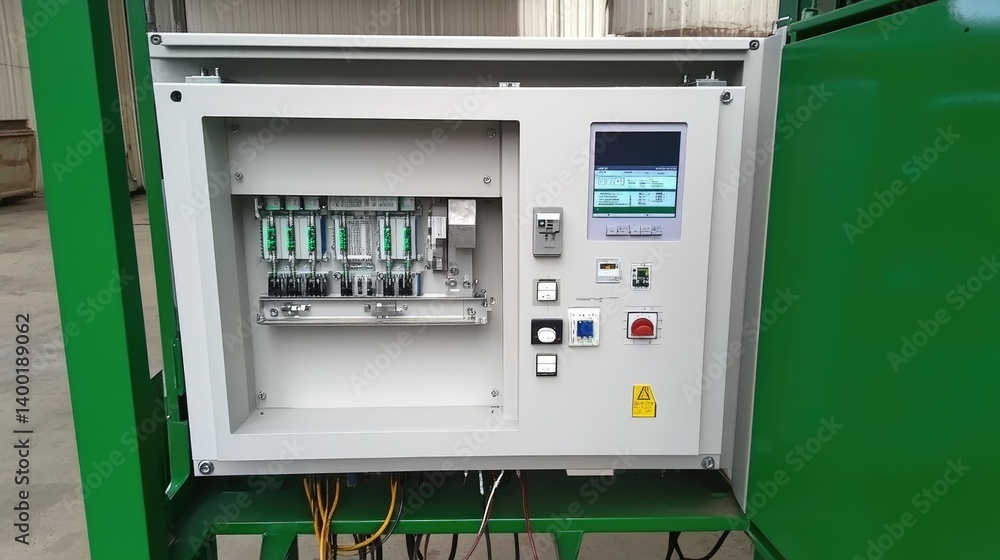 Aufkleber plc control panel wired to complex automation system in electrical cabinet