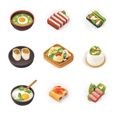 Delightful Vietnamese food assortment featuring colorful dishes like spring rolls, rice noodles, and savory soups, perfect for food lovers seeking vibrant flavors and textures