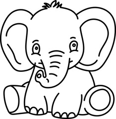 Coloring Page Outline of Cartoon Elephant. Jungle Animals. Coloring Book for Kids.