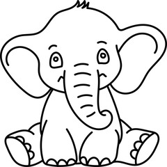 Coloring Page Outline of Cartoon Elephant. Jungle Animals. Coloring Book for Kids.