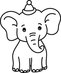 Coloring Page Outline of Cartoon Elephant. Jungle Animals. Coloring Book for Kids.