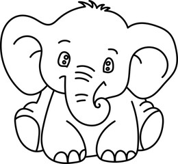 Coloring Page Outline of Cartoon Elephant. Jungle Animals. Coloring Book for Kids.