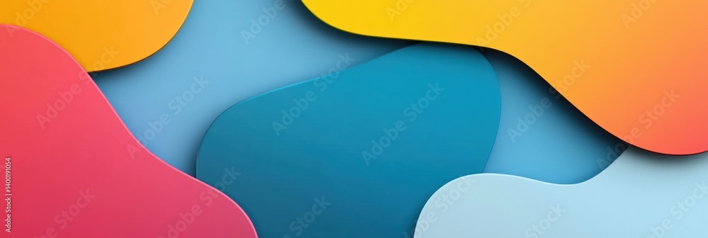 Poster Colorful minimalist label sticker shapes with abstract forms and empty text spaces on a vibrant background