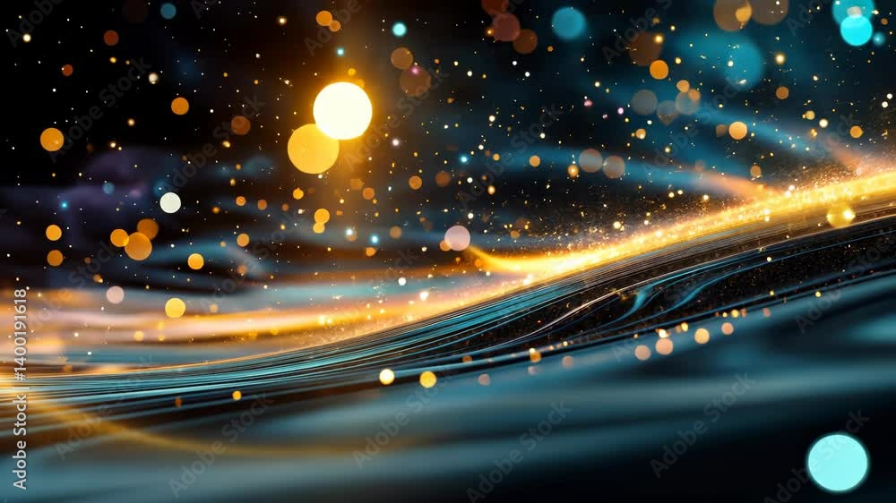 Poster pastel colored abstract dark waves flowing gently with sparkling particles elegant abstract creating
