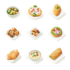 Delightful assortment of Middle Eastern dishes including salads, pastries, and soups, showcasing vibrant colors and textures that evoke sense of culinary joy
