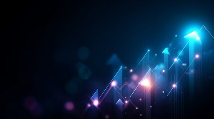 Colorful upward trend with geometric shapes in a dark background showcasing growth and progress in financial data representation