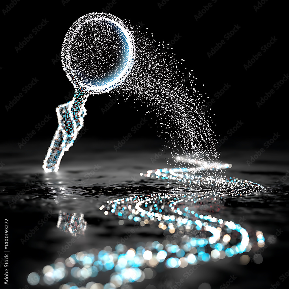 Aufkleber futuristic glowing magnifier creates mesmerizing effect with sparkling particles, reflecting light i