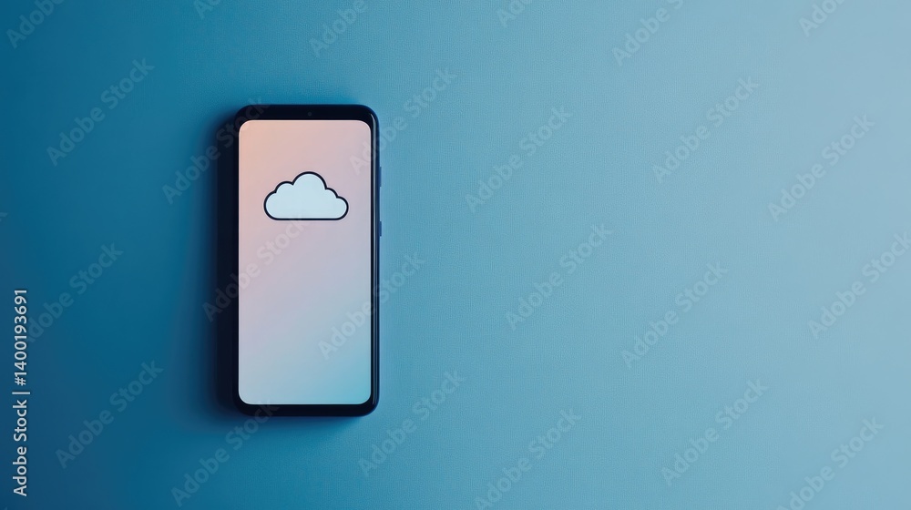 Poster view of a smartphone with a cloud sync notification on a blue gradient background