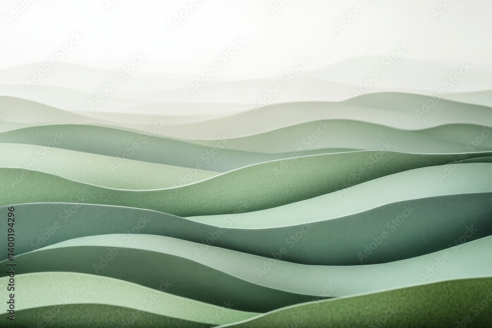 Poster layered hills wrapped in soft morning fog with gentle light filtering through