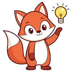 Cartoon Fox Character with Idea Lightbulb, Cute Mascot, Cheerful Animal Design