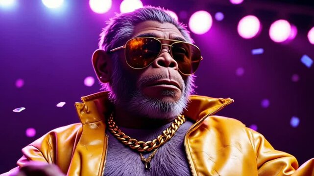 Cool Monkey in Clubwear Posing Confidently - Nightlife Vibes with Swaggy Dressed-Up Monkey, Chic Monkey Character in Urban Fashion Scene