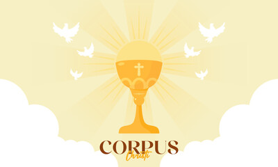 Corpus Christi Catholic Religious Celebration Festival with Eucharist and Religious Symbols Flat Illustration.
