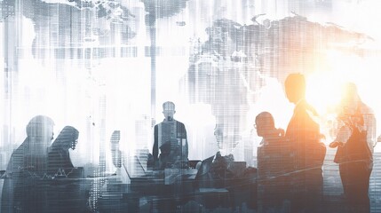 Business Team Meeting in Modern Office Setting with Global Influence