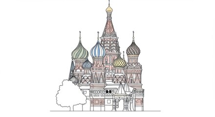 Obraz premium Line Drawing of Saint Basil's Cathedral Domes
