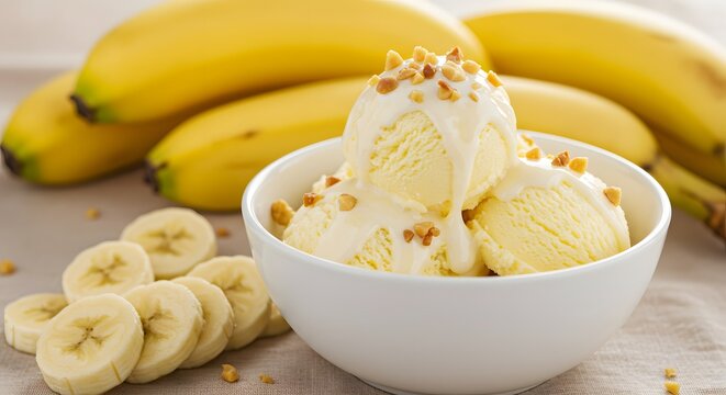 Banana ice cream with fresh bananas