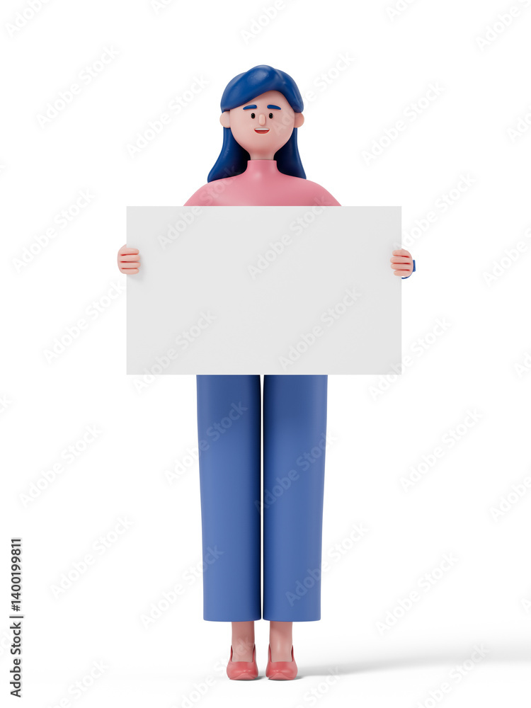 Poster 3d people holding an empty white board for insert a concept.3d rendering,conceptual image. isolated 